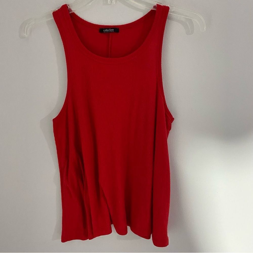 Collezione Women’s Crew Neck Ribbed A Line Red Tank Top Size S